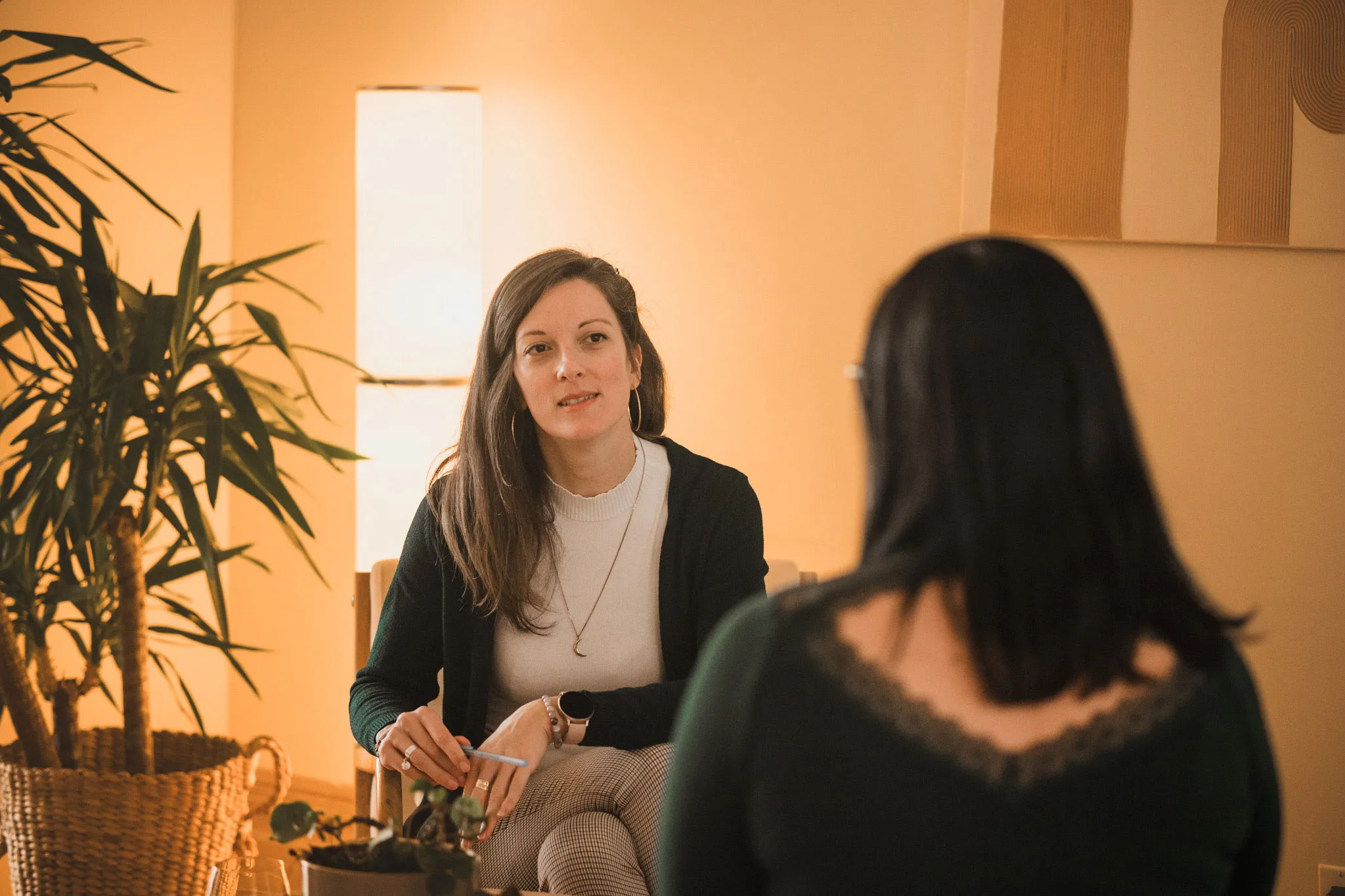Discussion chaleureuse de coaching avec Delphine